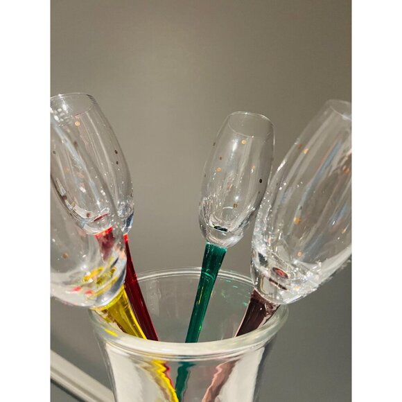 Set of 4 Color Stem Champagne Flutes Matching Vase – Hand-Blown Glass - Picture 6 of 12